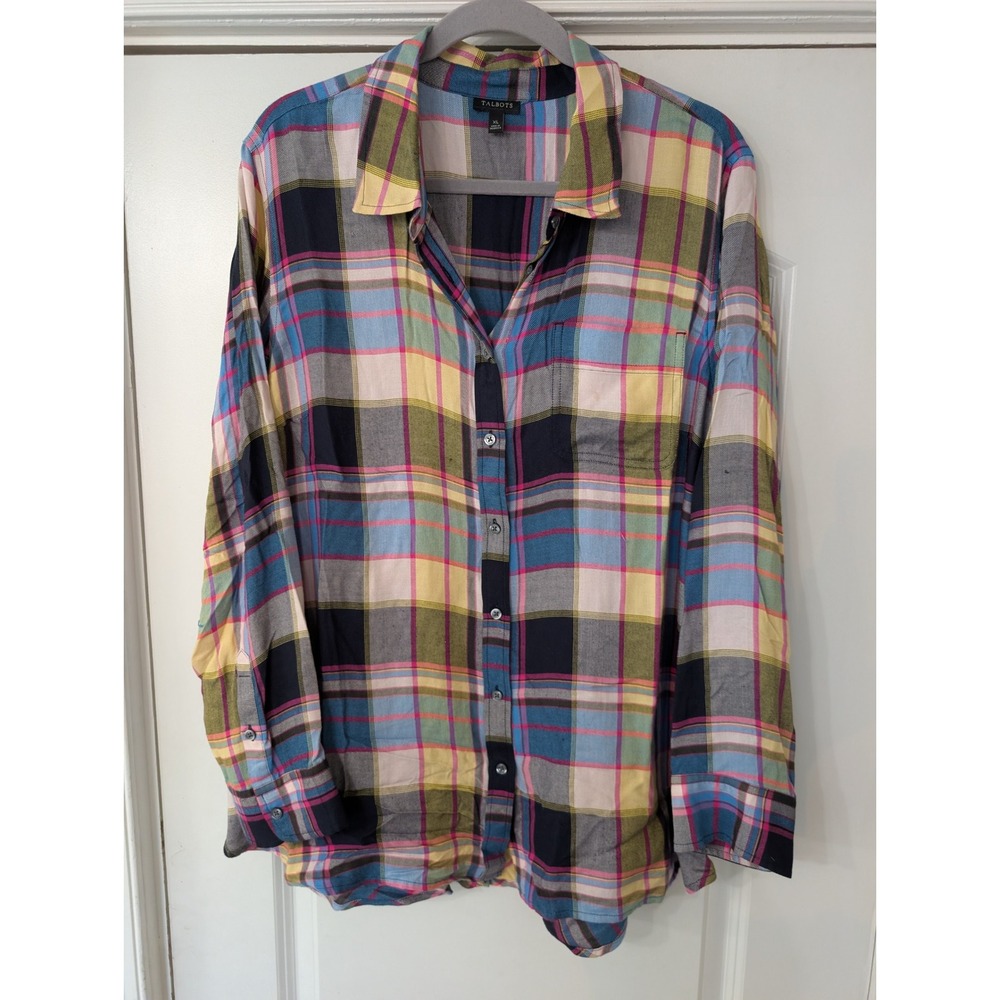 Talbots‎ Womens XL Plaid Button Front Shirt Multicolor Button Back casual